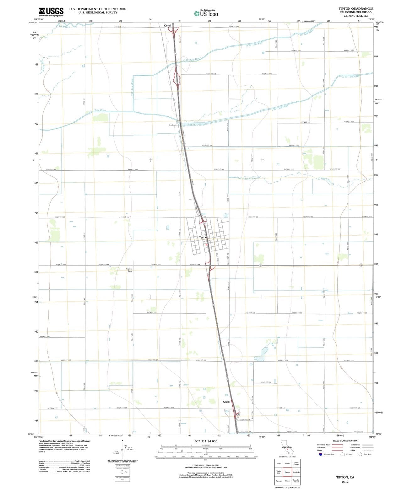 2012 Tipton, CA - California - USGS Topographic Map