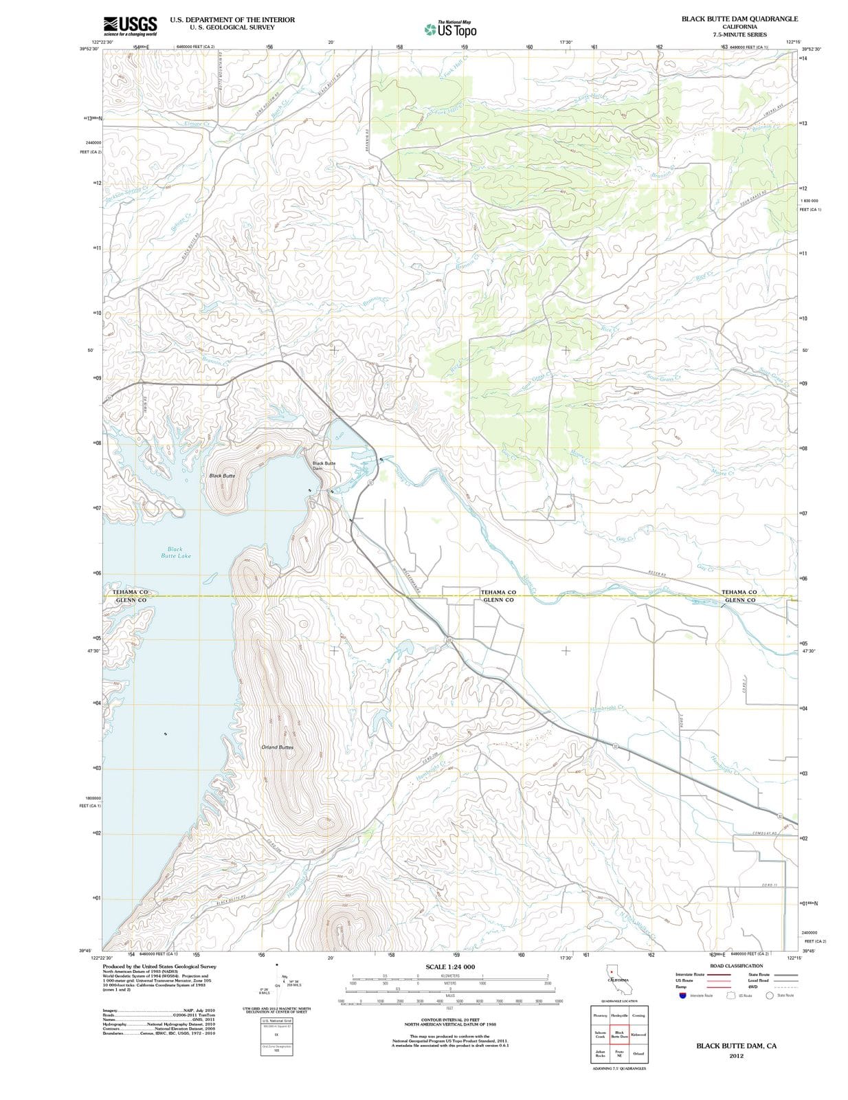 2012 Black Butte Dam, CA - California - USGS Topographic Map