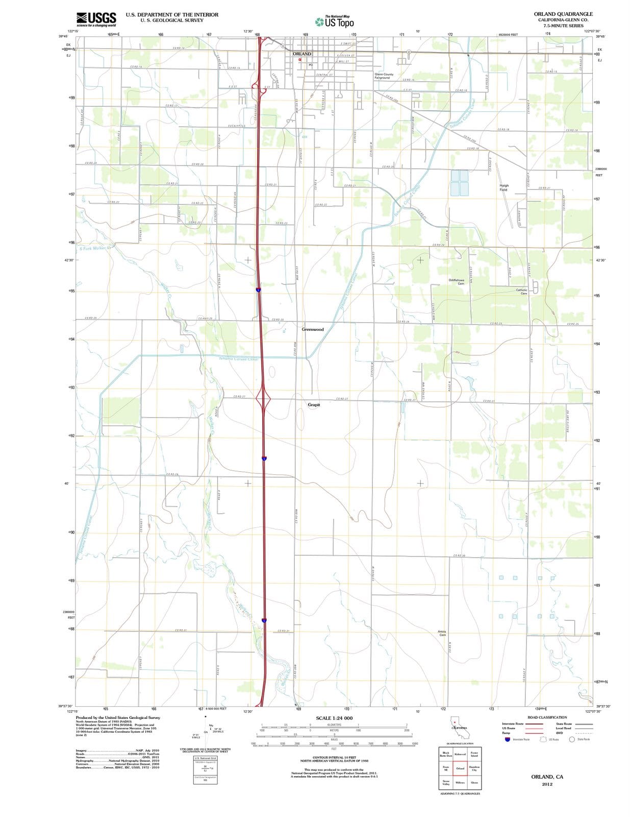 2012 Orland, CA - California - USGS Topographic Map
