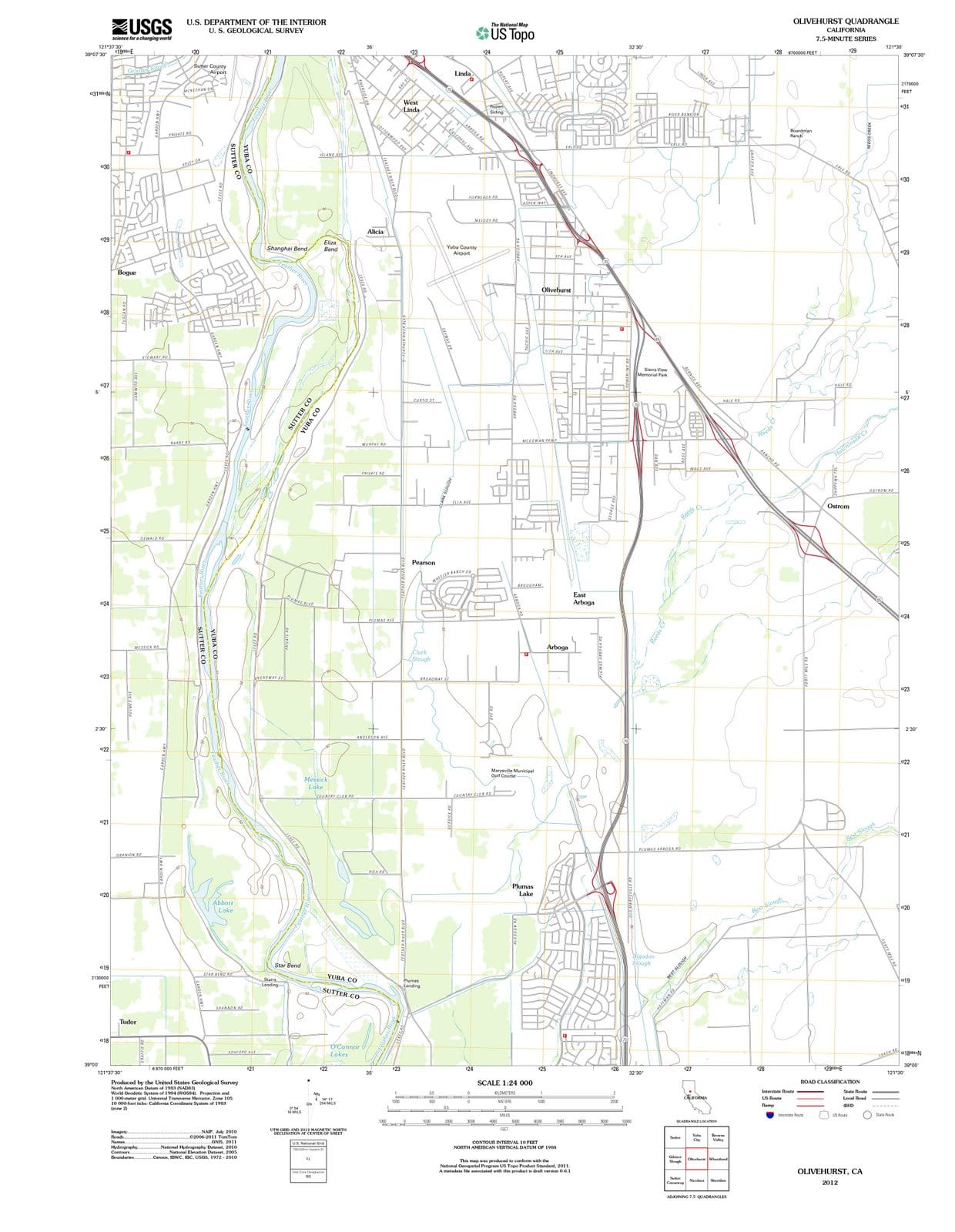 2012 Olivehurst, CA - California - USGS Topographic Map