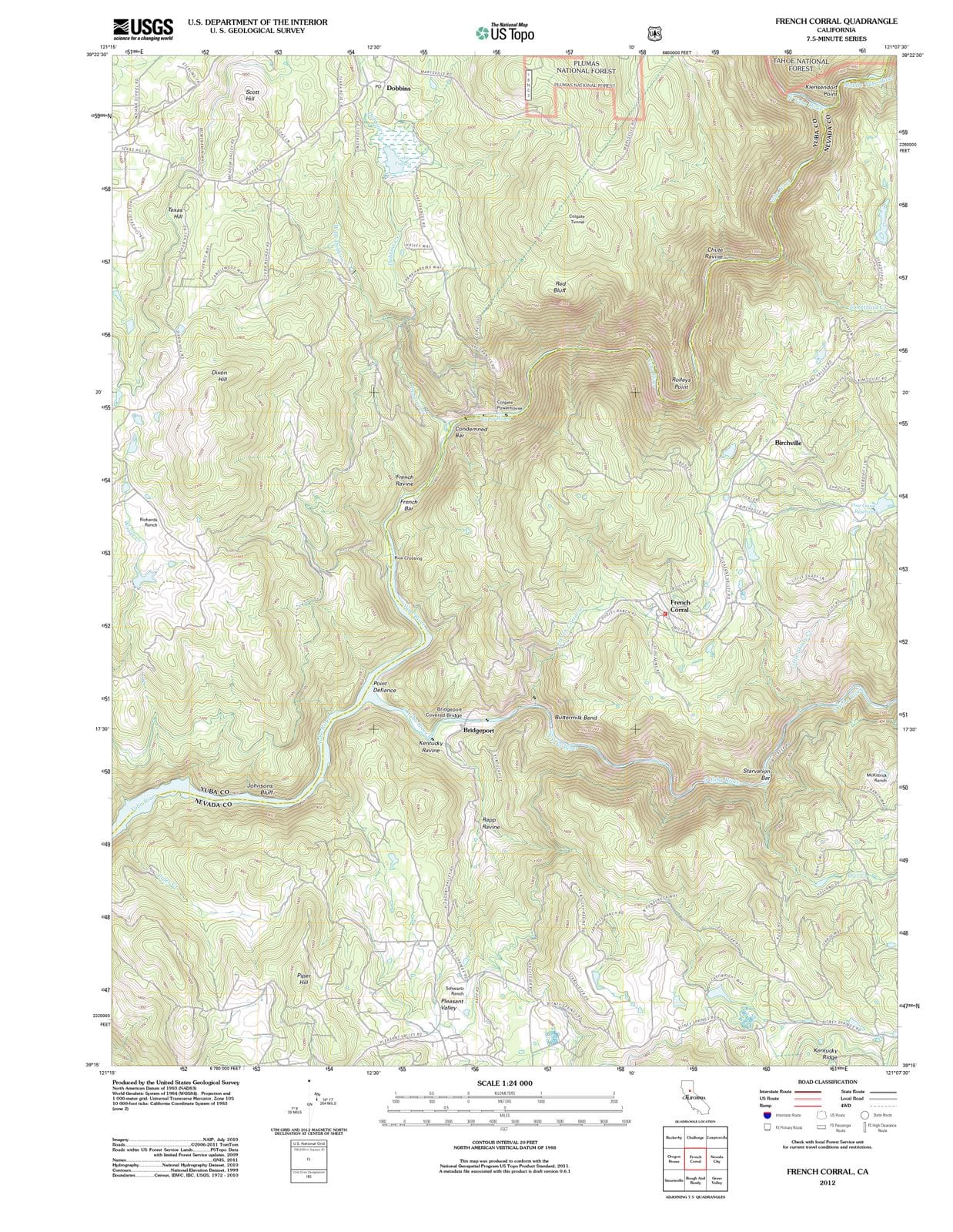 2012 French Corral, CA - California - USGS Topographic Map