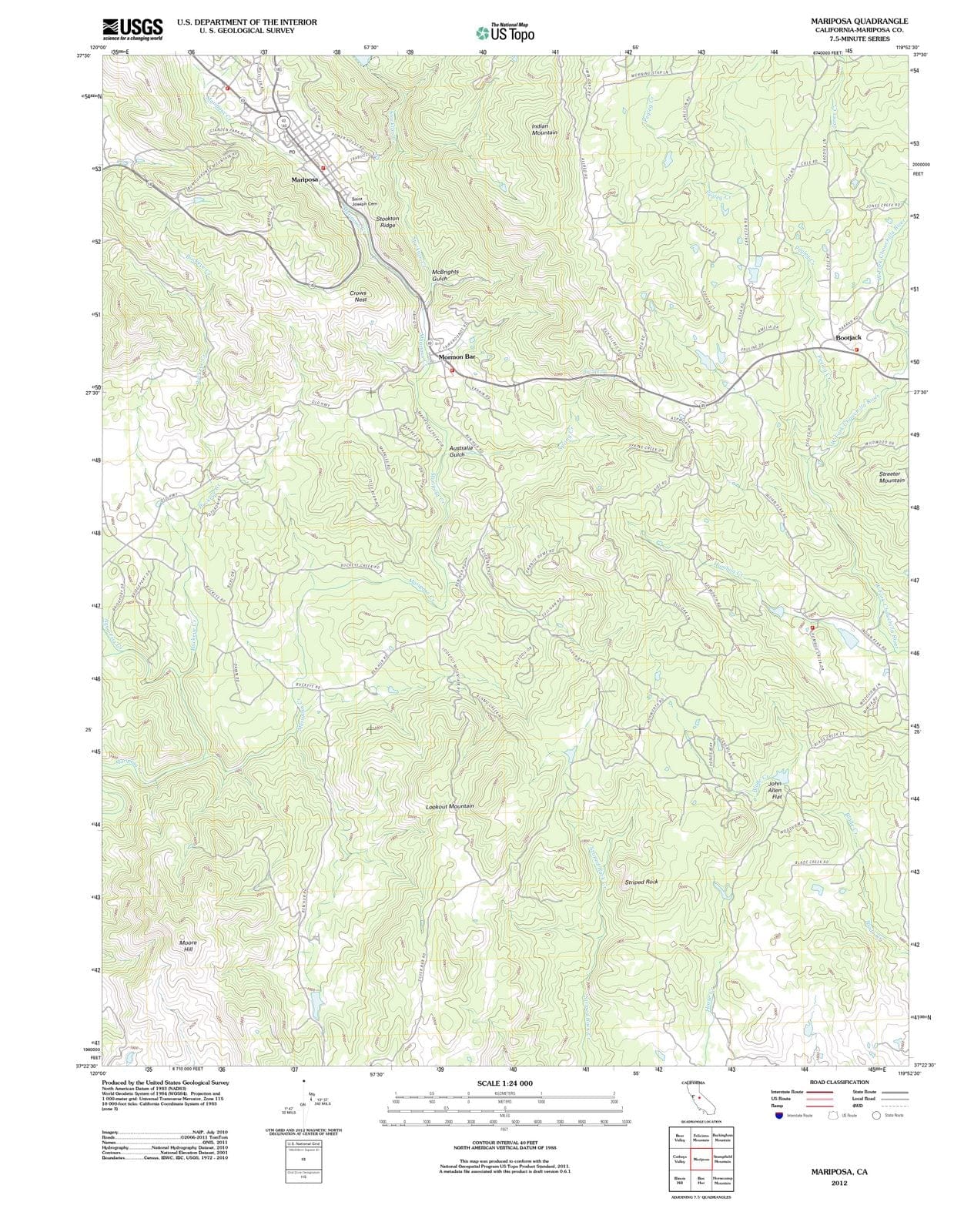 2012 Mariposa, CA - California - USGS Topographic Map