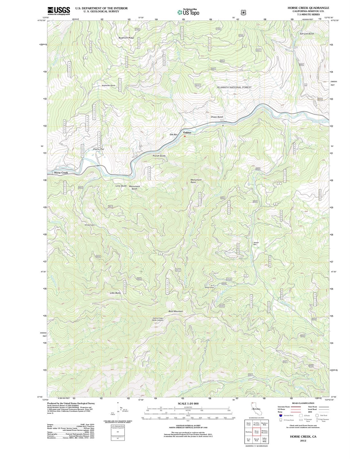 2012 Horse Creek, CA - California - USGS Topographic Map