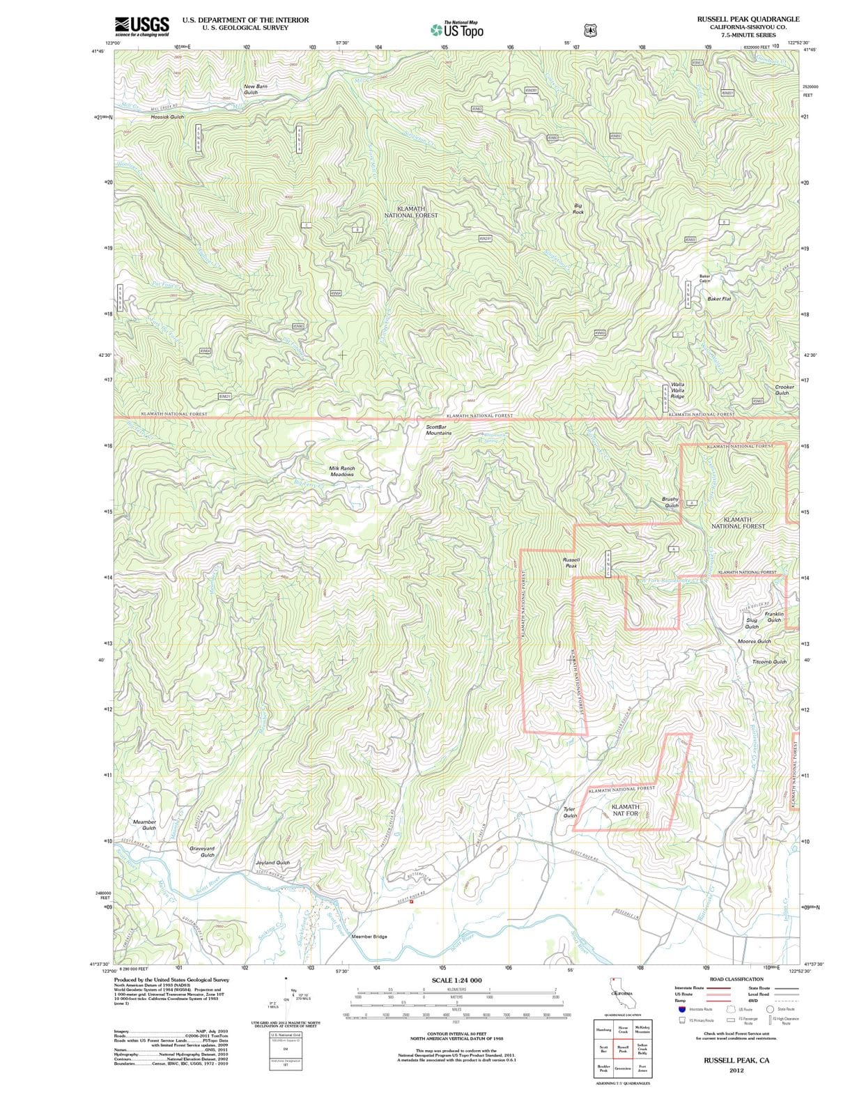 2012 Russell Peak, CA - California - USGS Topographic Map