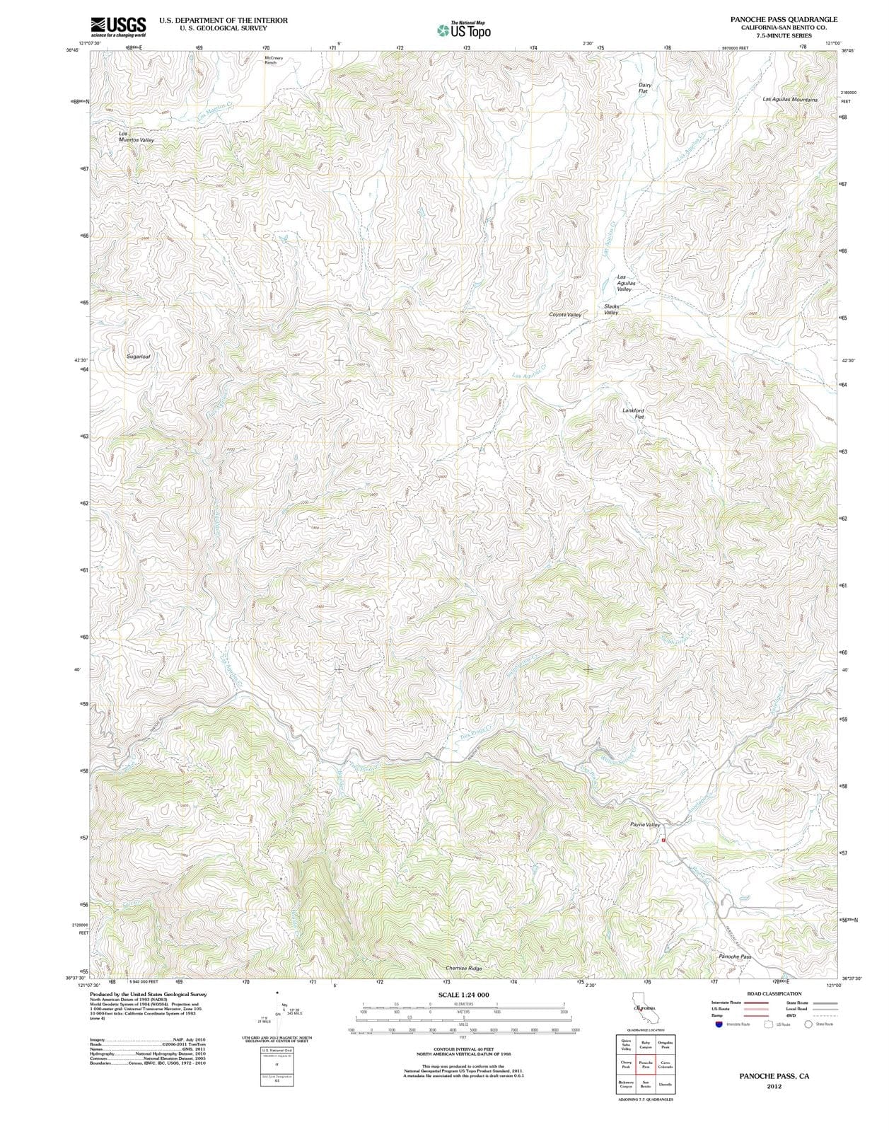 2012 Panoche Pass, CA - California - USGS Topographic Map