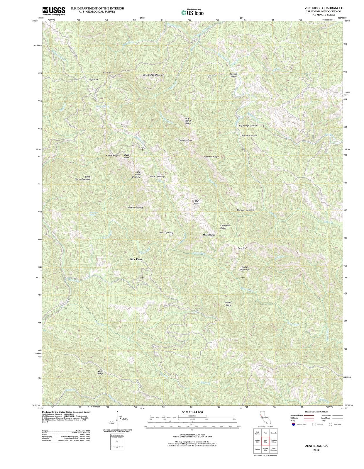 2012 Zeni Ridge, CA - California - USGS Topographic Map