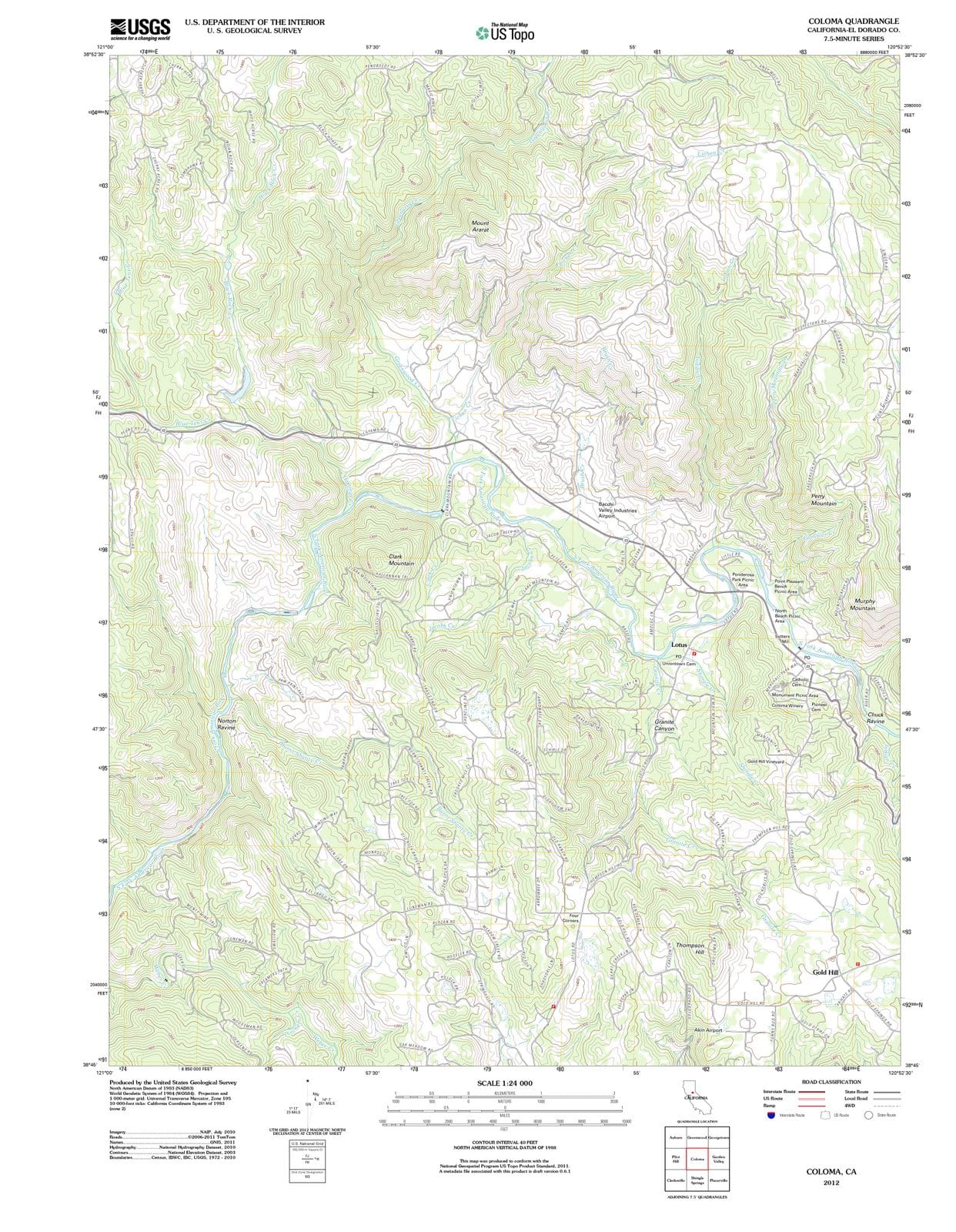 2012 Coloma, CA - California - USGS Topographic Map