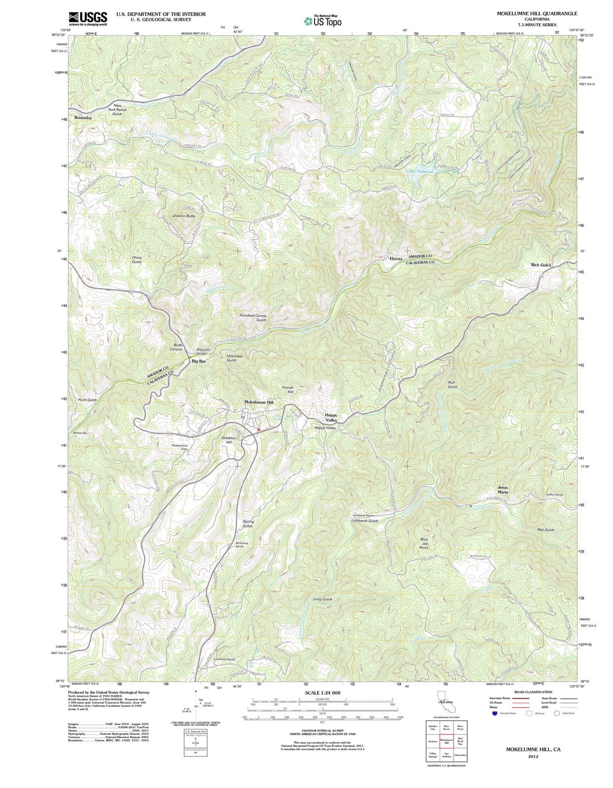 2012 Mokelumne Hill, CA - California - USGS Topographic Map