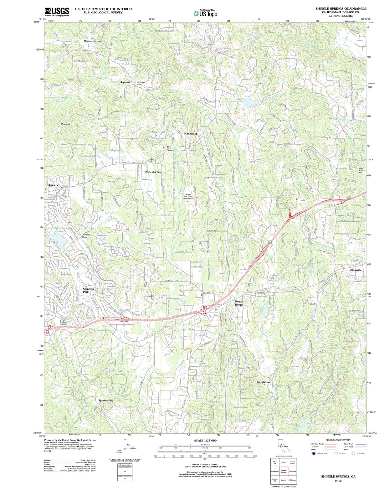 2012 Shingle Springs, CA - California - USGS Topographic Map