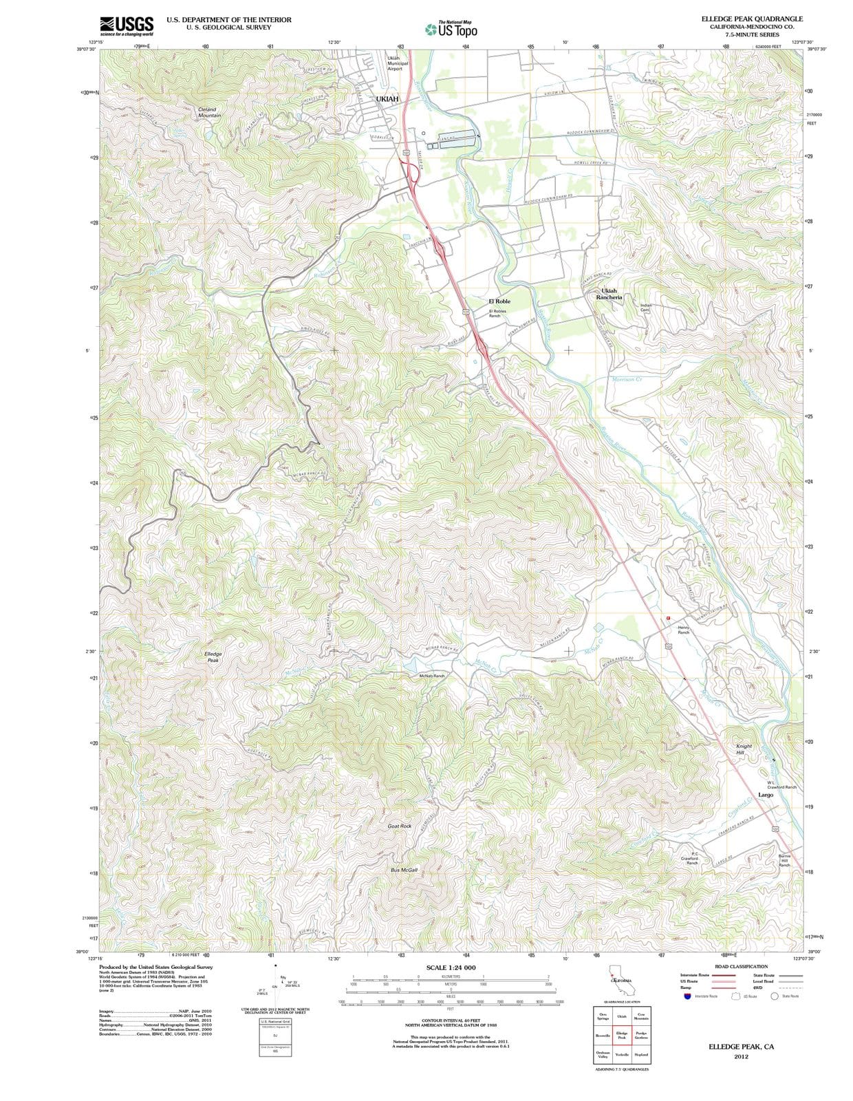 2012 Elledge Peak, CA - California - USGS Topographic Map