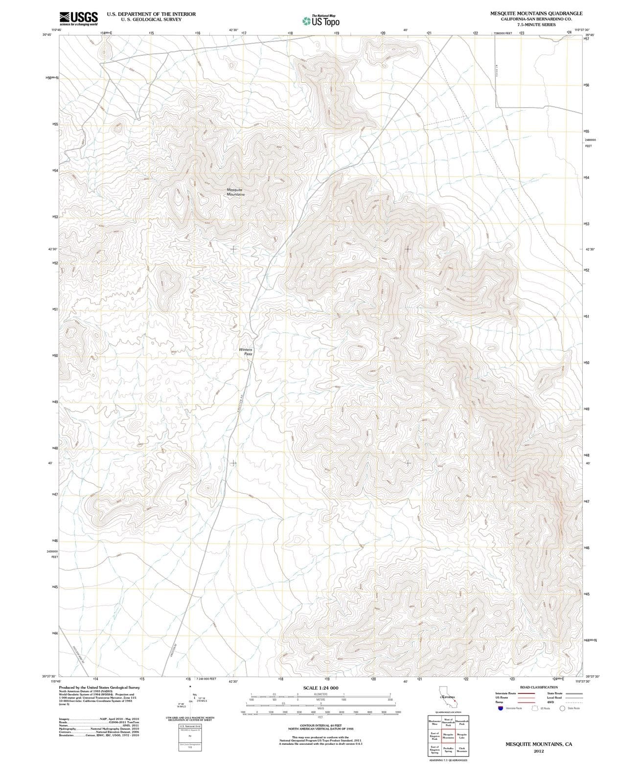 2012 Mesquite Mountains, CA - California - USGS Topographic Map