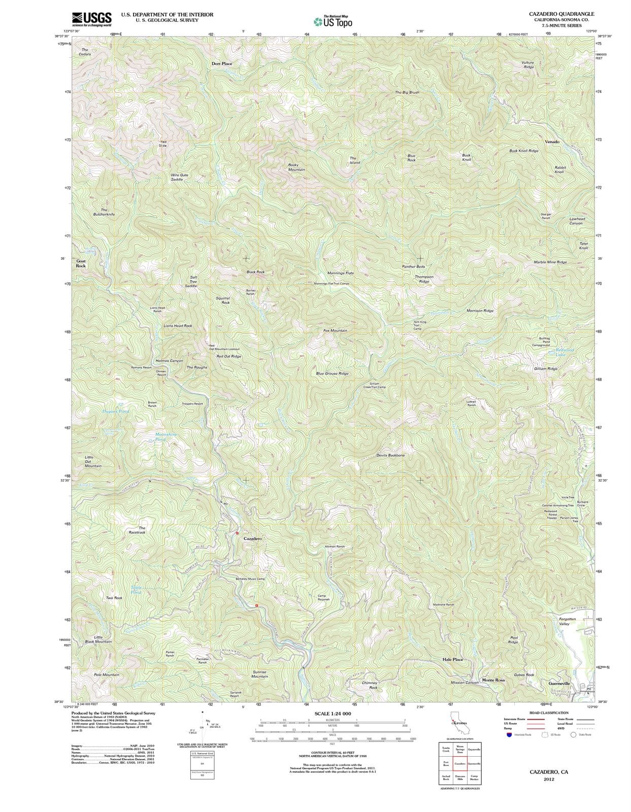 2012 Cazadero, CA - California - USGS Topographic Map