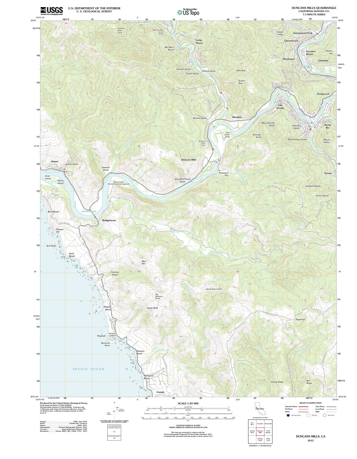 2012 Duncans Mills, CA - California - USGS Topographic Map