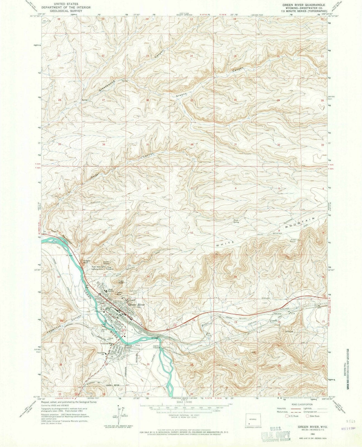 1961 Green River, WY - Wyoming - USGS Topographic Map