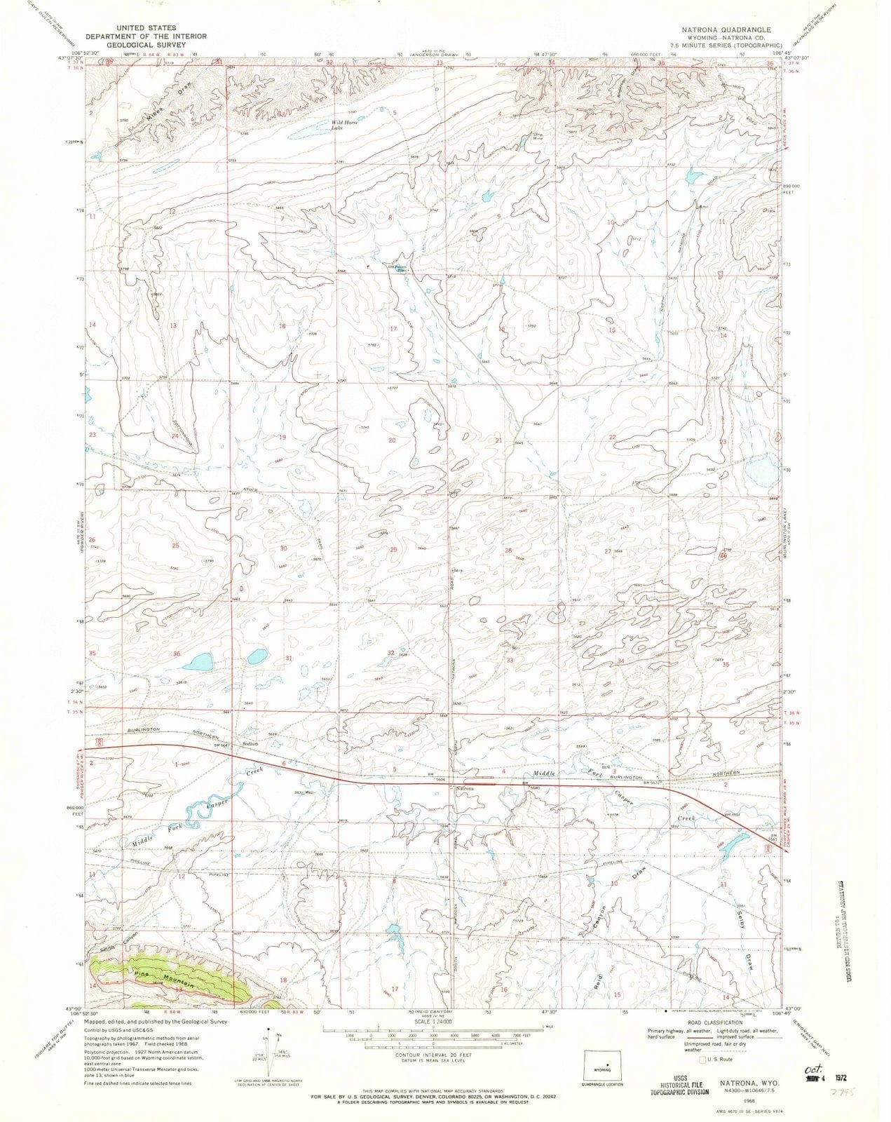 1968 Balance of Natrona County, WY - Wyoming - USGS Topographic Map