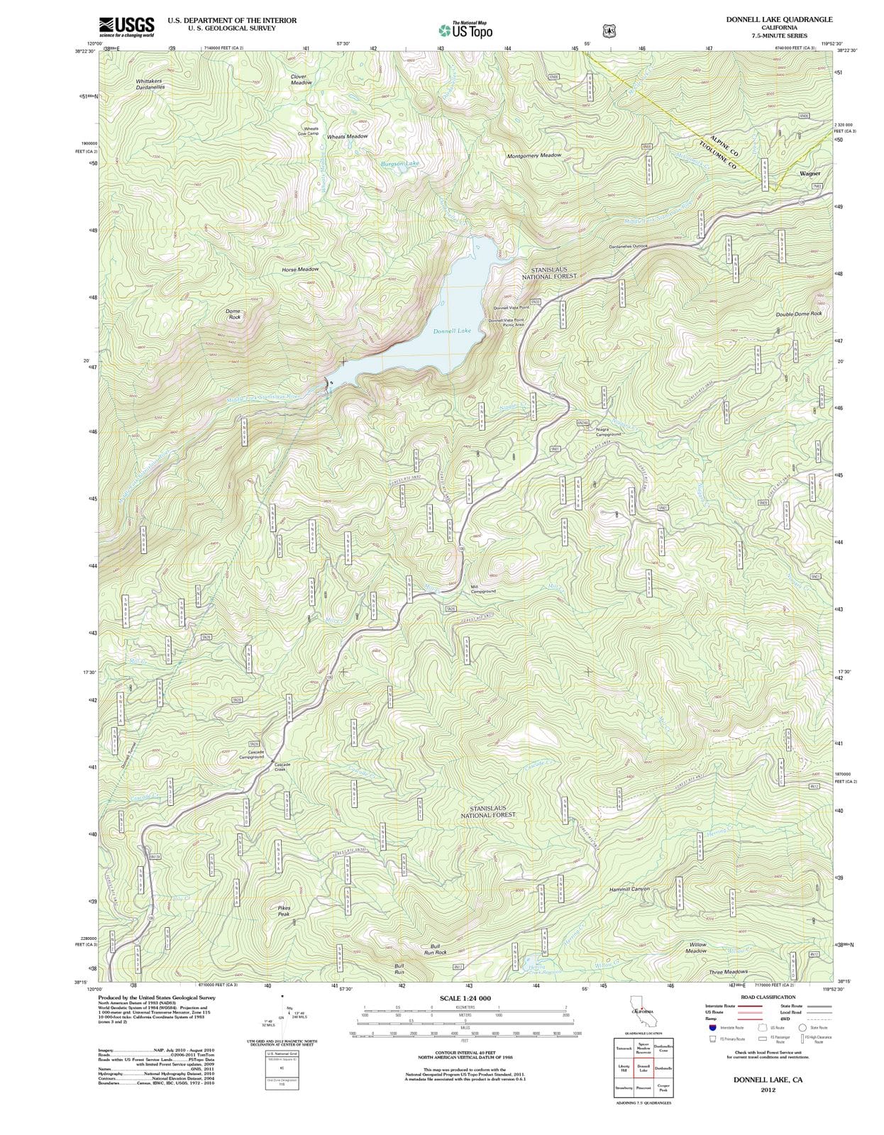 2012 Donnell Lake, CA - California - USGS Topographic Map
