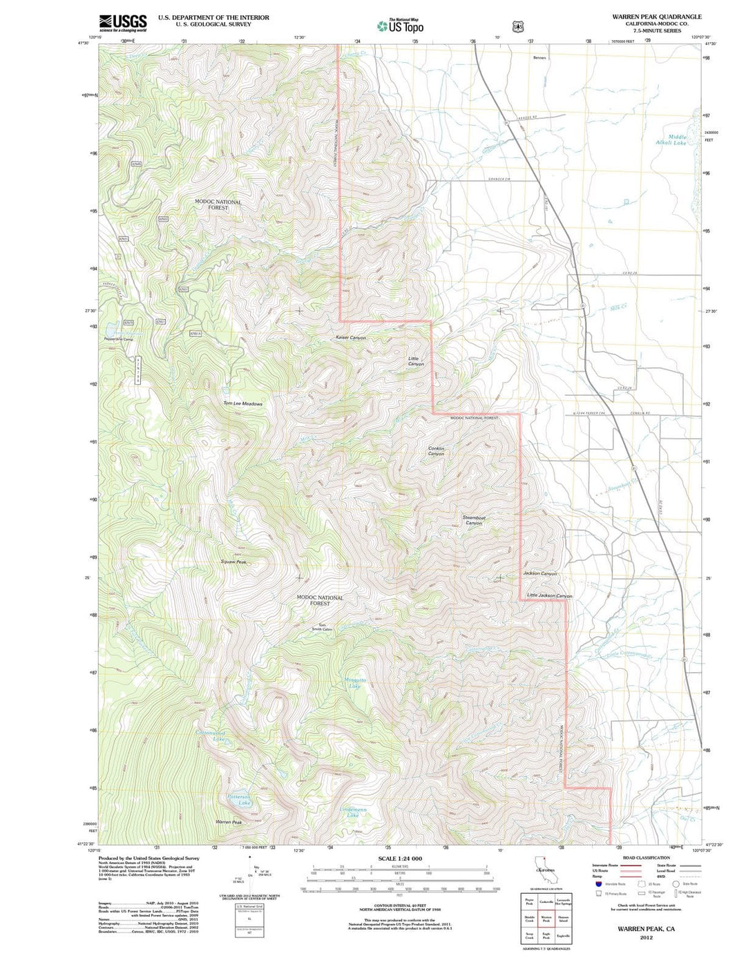 2012 Warren Peak, CA - California - USGS Topographic Map