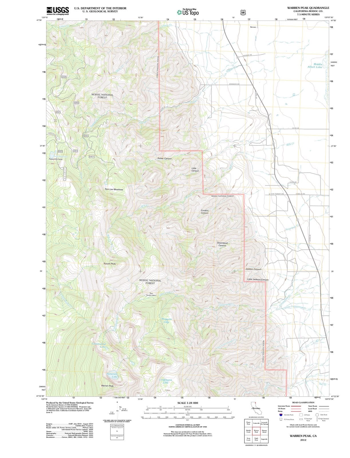 2012 Warren Peak, CA - California - USGS Topographic Map