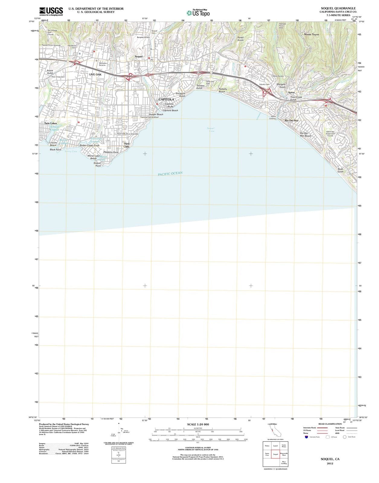 2012 Soquel, CA - California - USGS Topographic Map