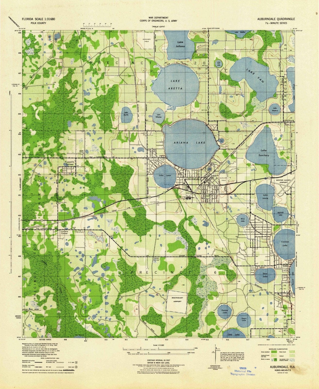 1944 Auburndale, FL - Florida - USGS Topographic Map