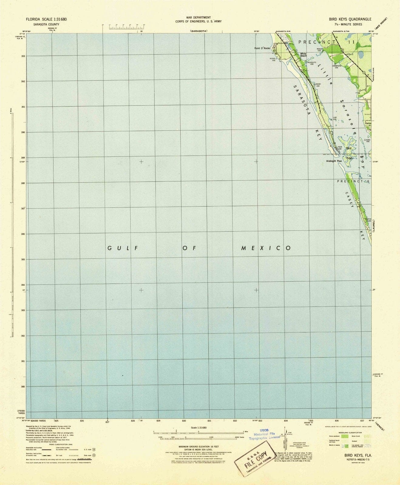 1944 Bird Keys, FL - Florida - USGS Topographic Map
