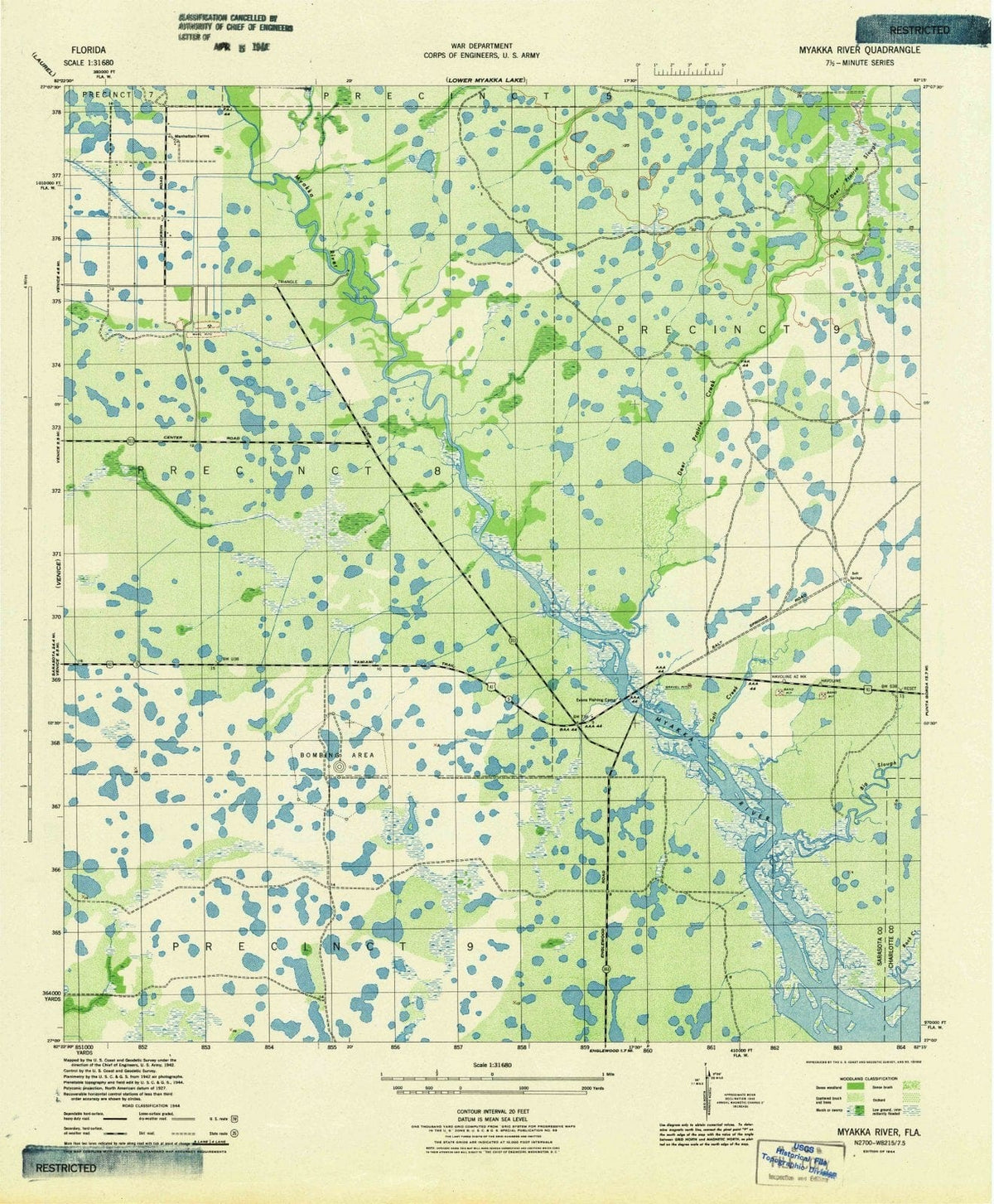 1944 Myakka River, FL - Florida - USGS Topographic Map