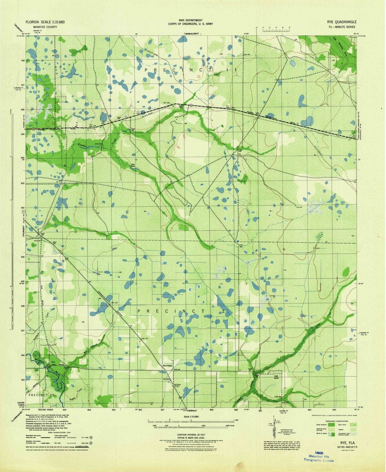 1944 Rye, FL - Florida - USGS Topographic Map