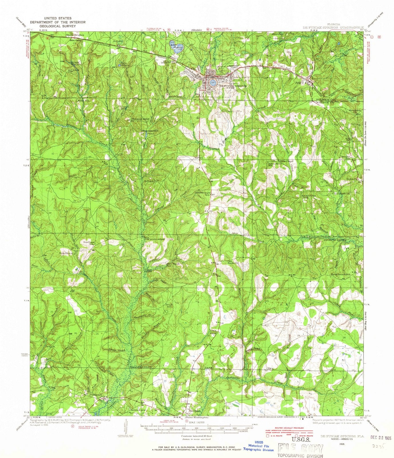1935 De Funiak Springs, FL - Florida - USGS Topographic Map