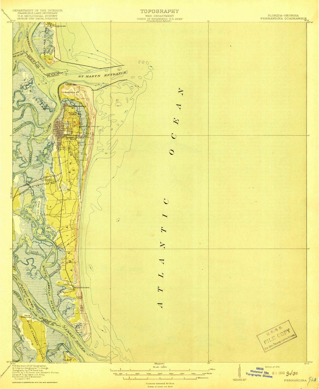 1919 Fernandina Beach, FL - Florida - USGS Topographic Map
