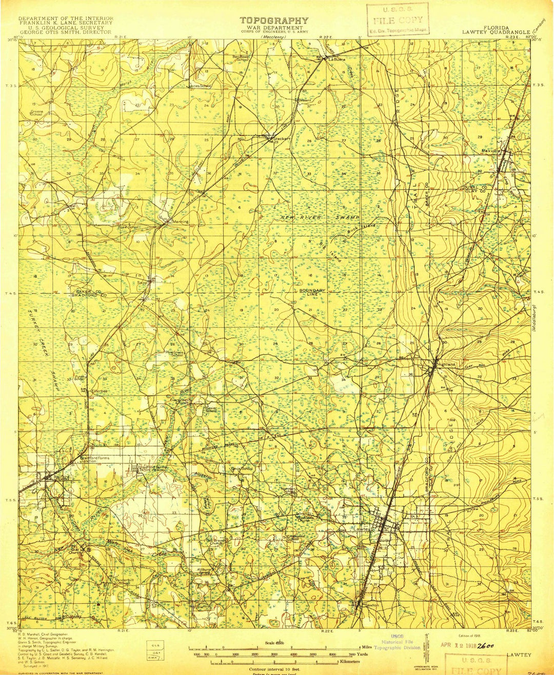 1918 Lawtey, FL - Florida - USGS Topographic Map