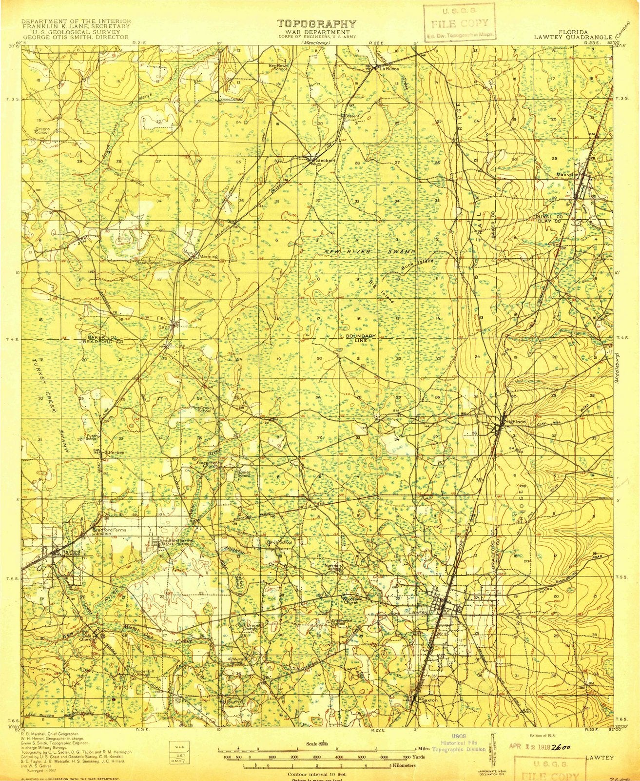 1918 Lawtey, FL - Florida - USGS Topographic Map