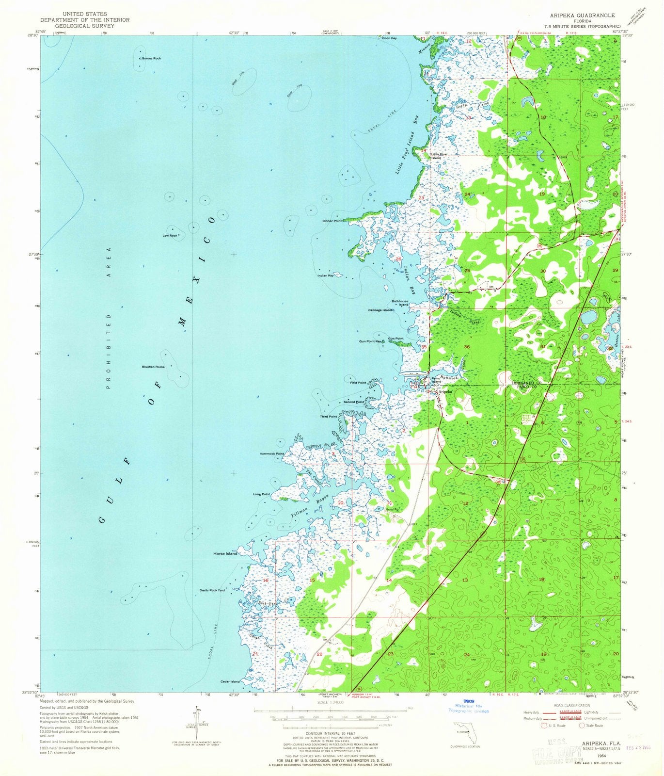 1954 Aripeka, FL - Florida - USGS Topographic Map