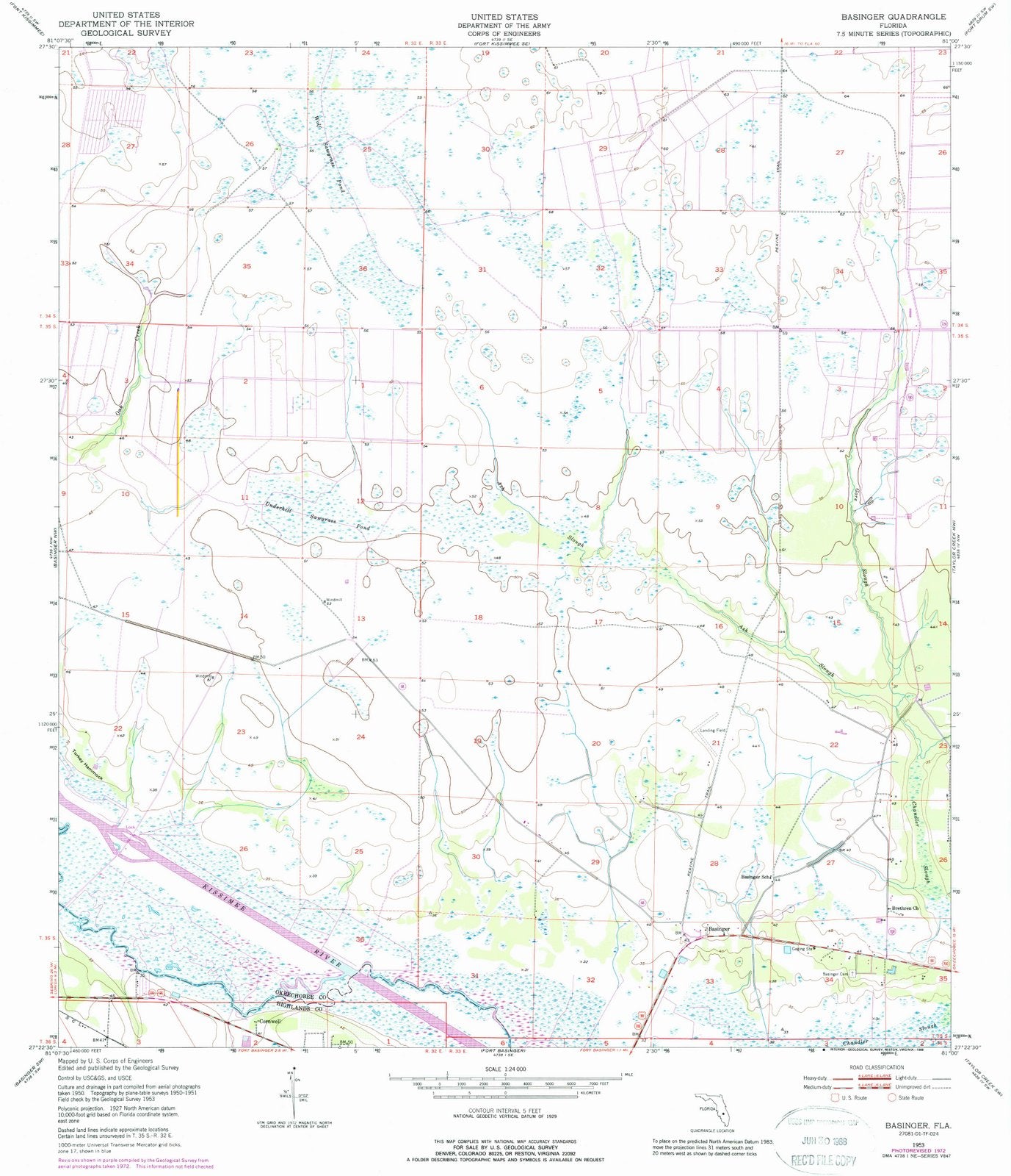 1953 Basinger, FL - Florida - USGS Topographic Map v3