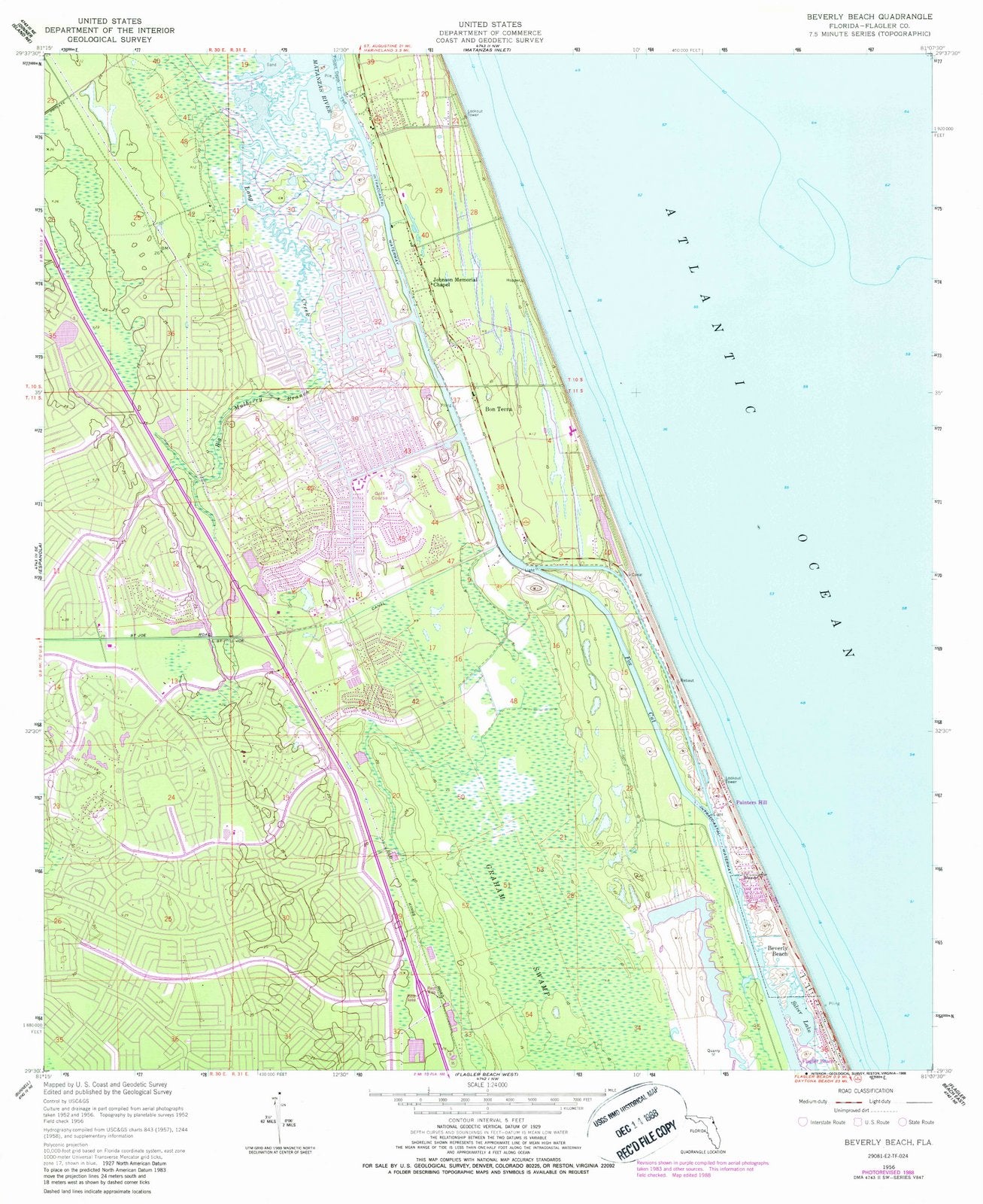 1956 Beverly Beach, FL - Florida - USGS Topographic Map