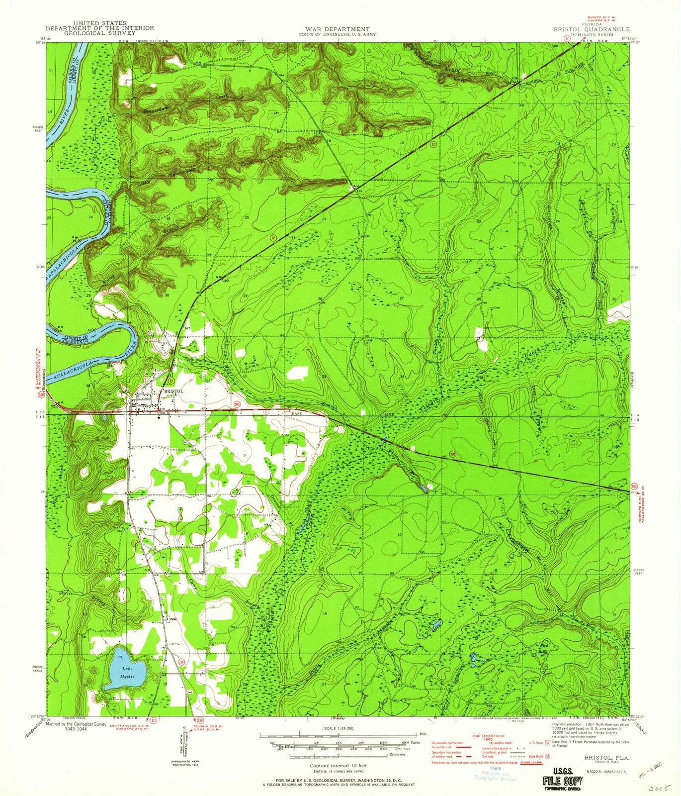 1945 Bristol, FL - Florida - USGS Topographic Map v2