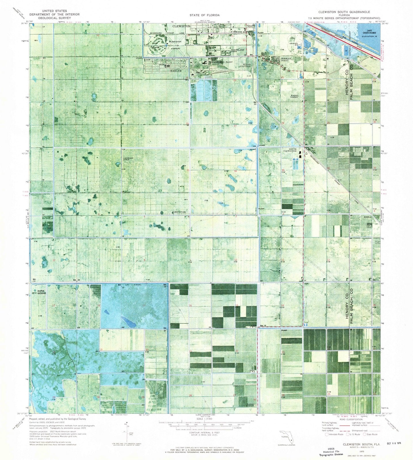 1970 Clewiston South, FL - Florida - USGS Topographic Map