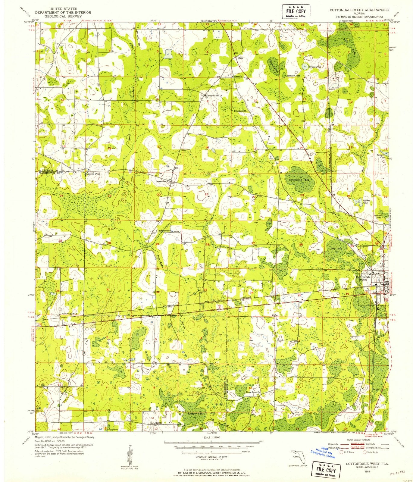 1952 Cottondale West, FL - Florida - USGS Topographic Map