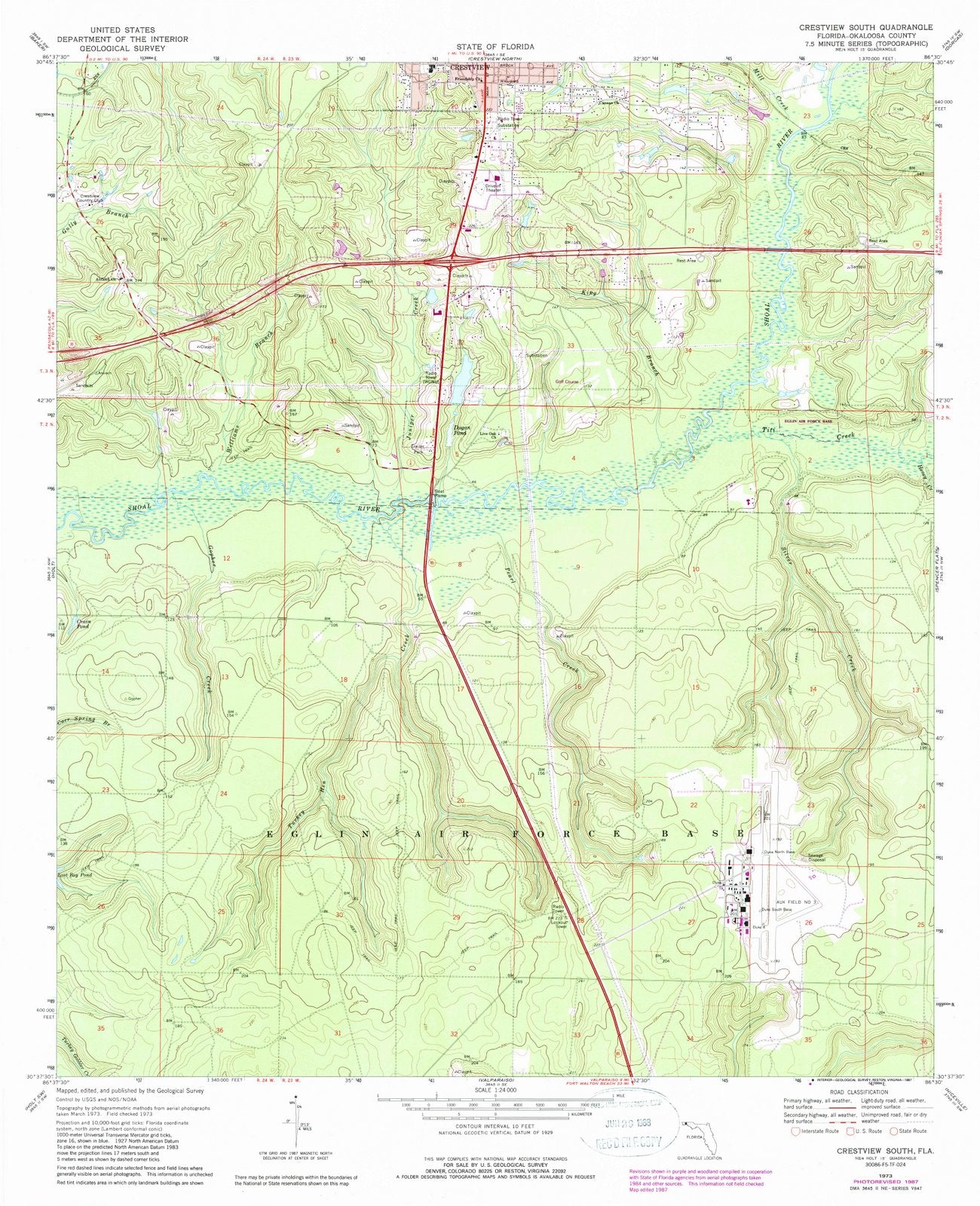 1973 Crestview South, FL - Florida - USGS Topographic Map