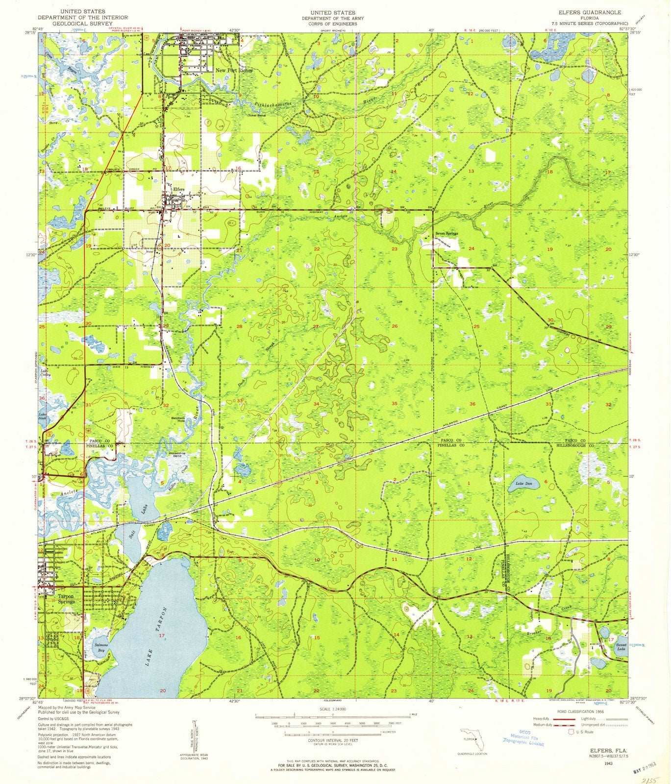 1943 Elfers, FL - Florida - USGS Topographic Map