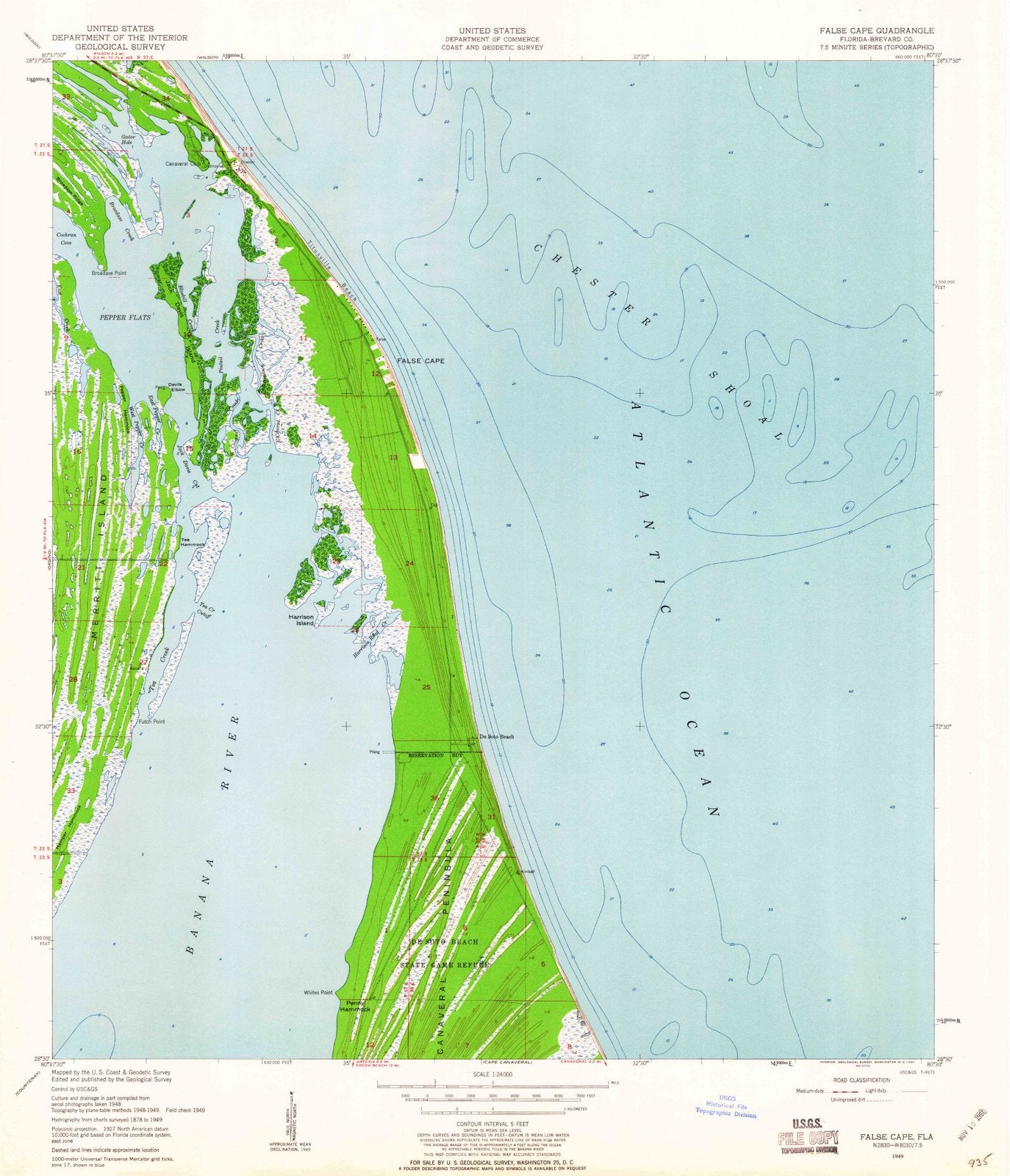 1949 False Cape, FL - Florida - USGS Topographic Map