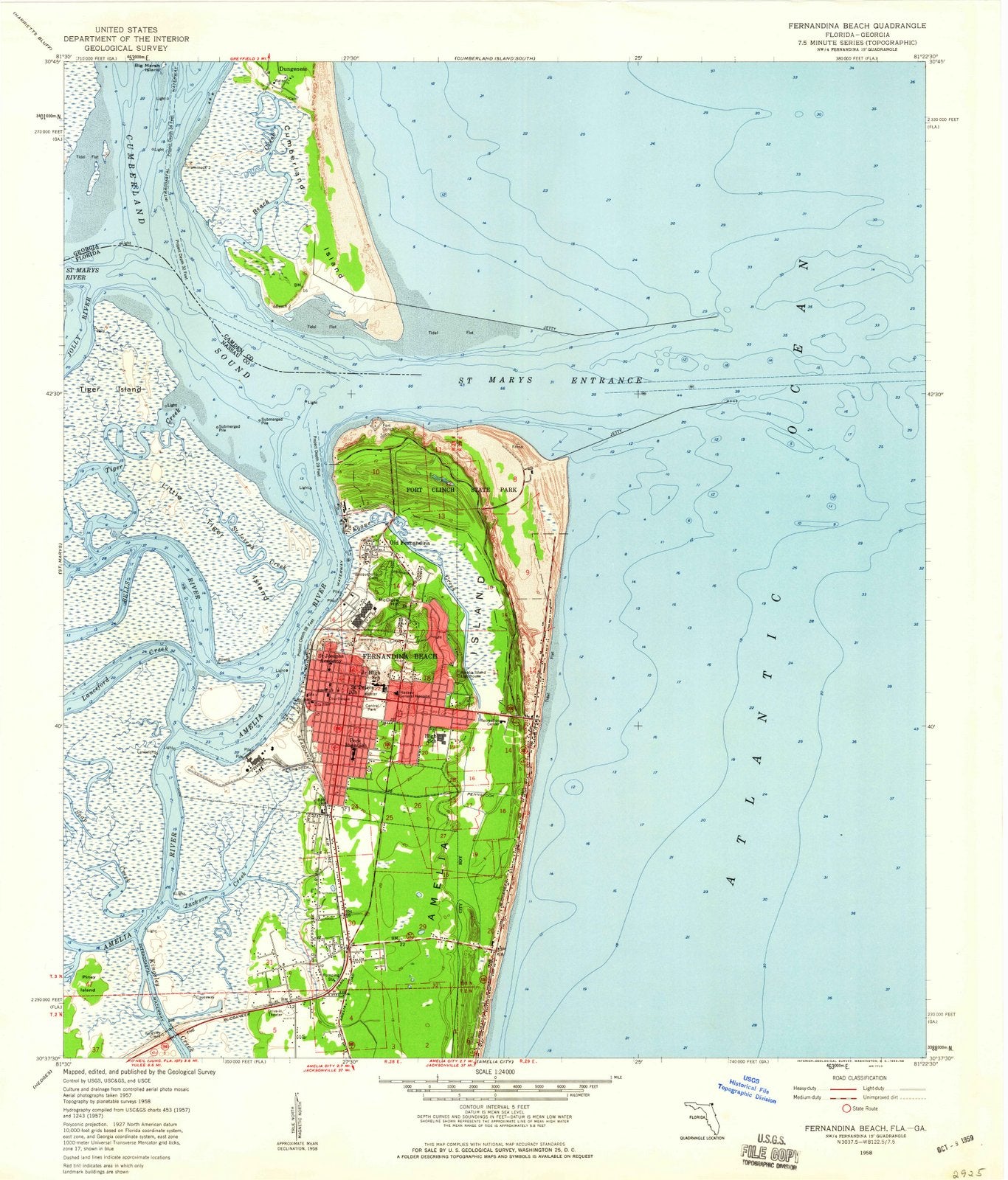 1958 Fernandina Beach, FL - Florida - USGS Topographic Map