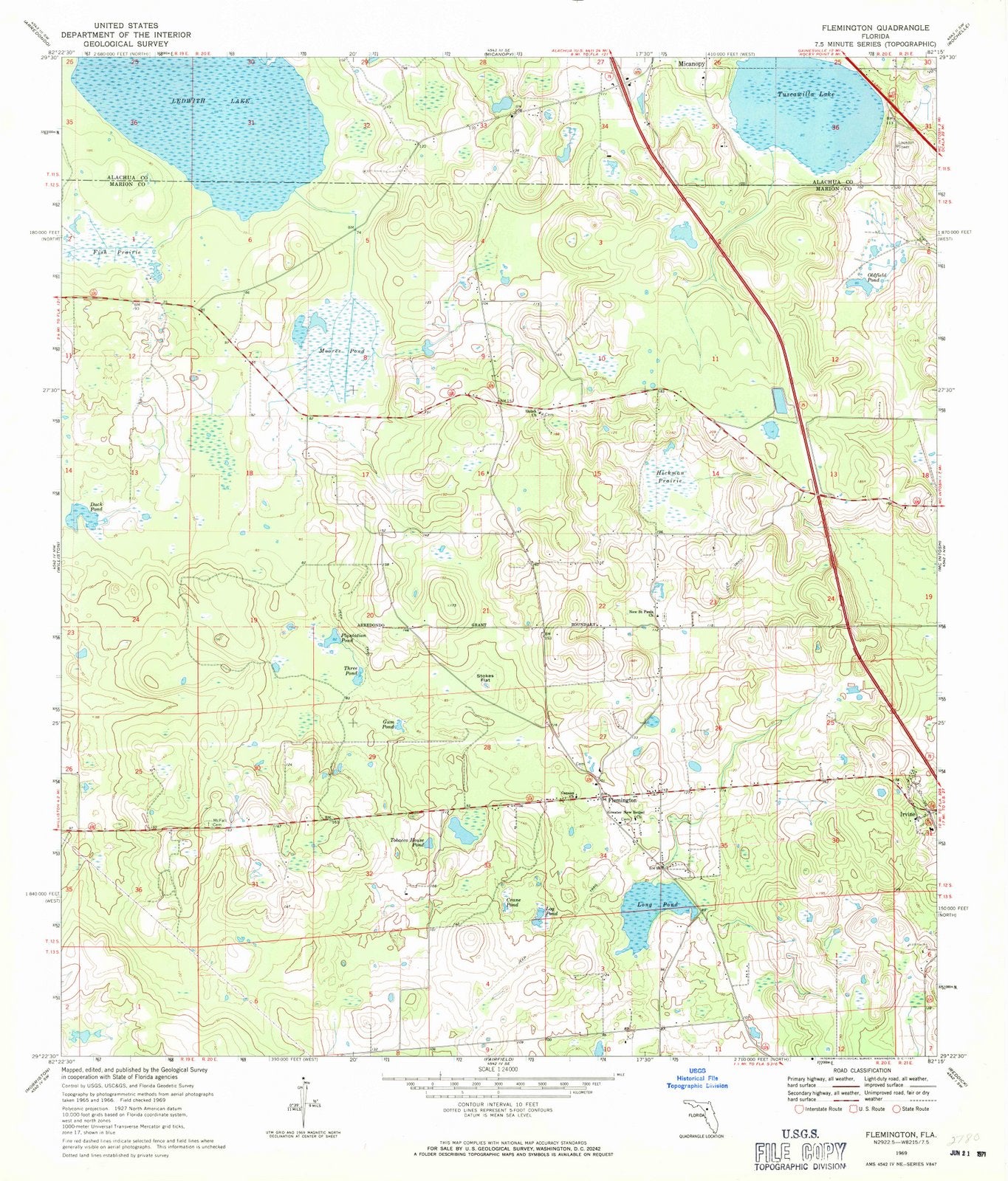 1969 Flemington, FL - Florida - USGS Topographic Map