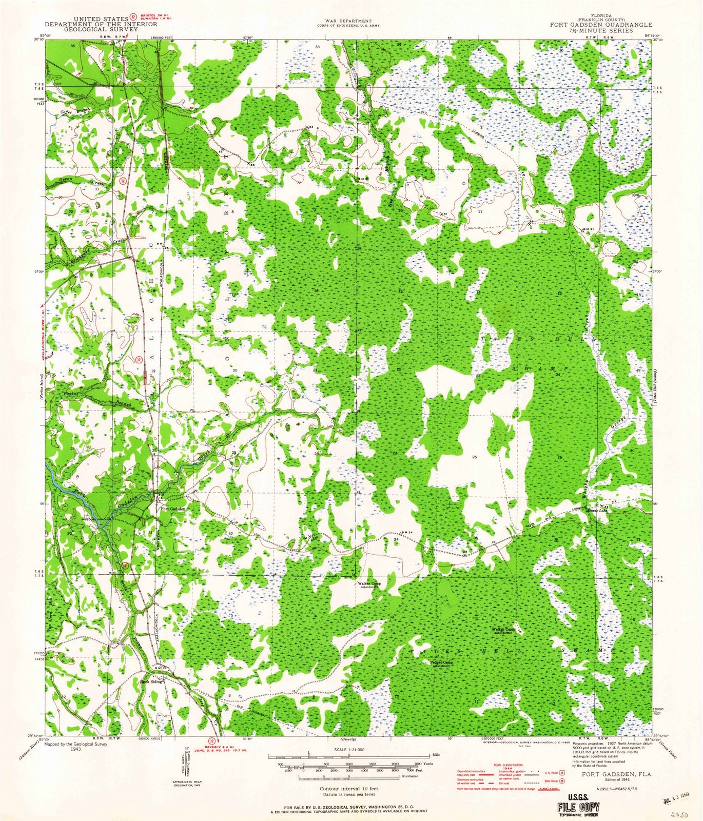 1945 Fort Gadsden, FL - Florida - USGS Topographic Map v2