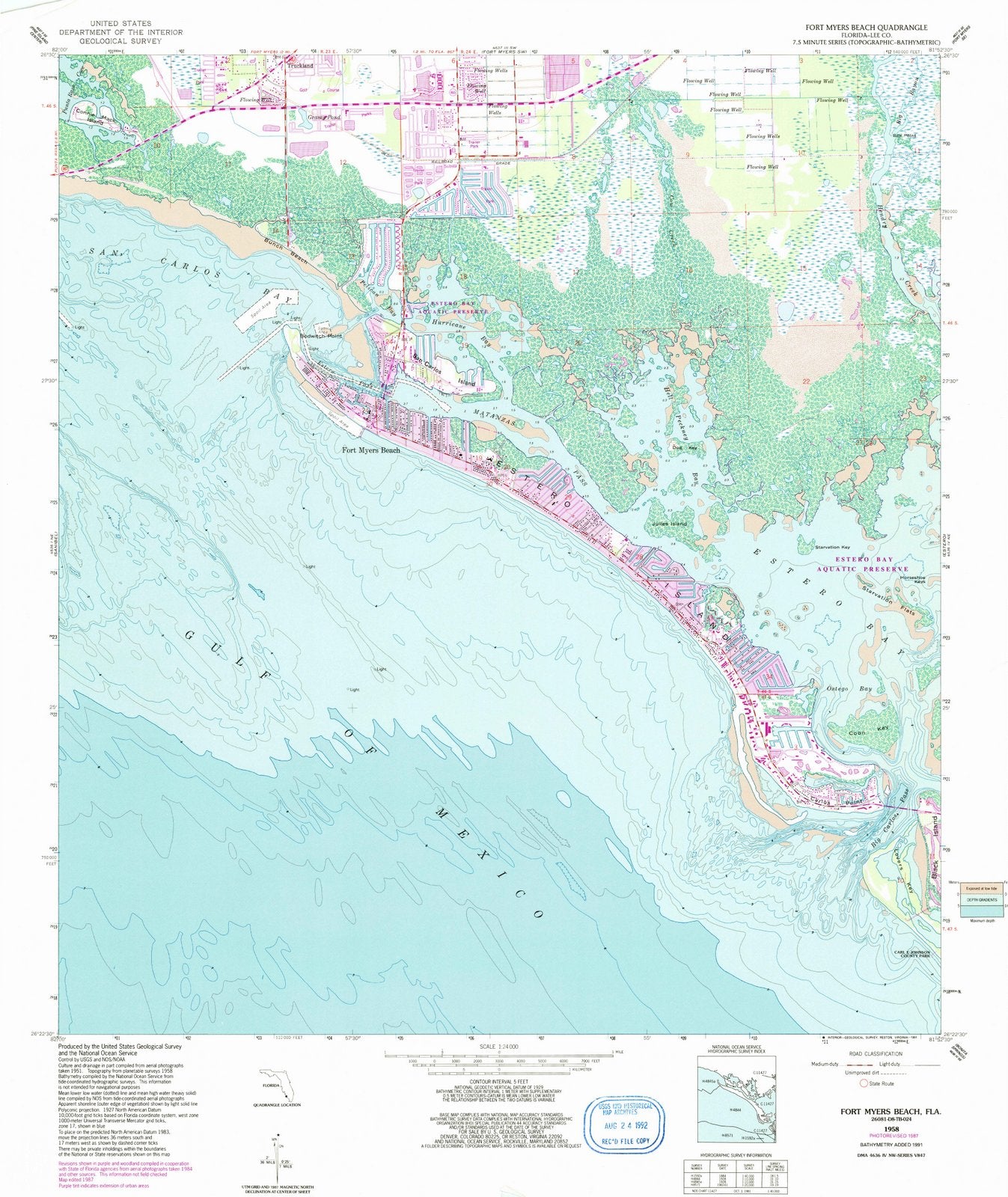 1958 Fort Myers Beach, FL - Florida - USGS Topographic Map