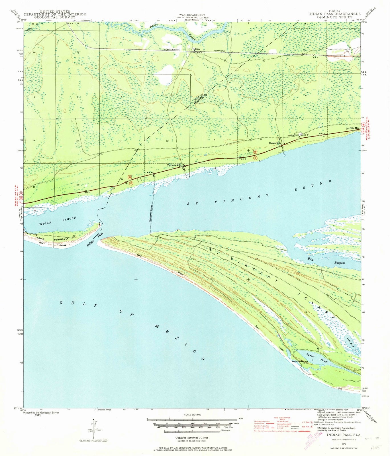 1943 Indian Pass, FL - Florida - USGS Topographic Map