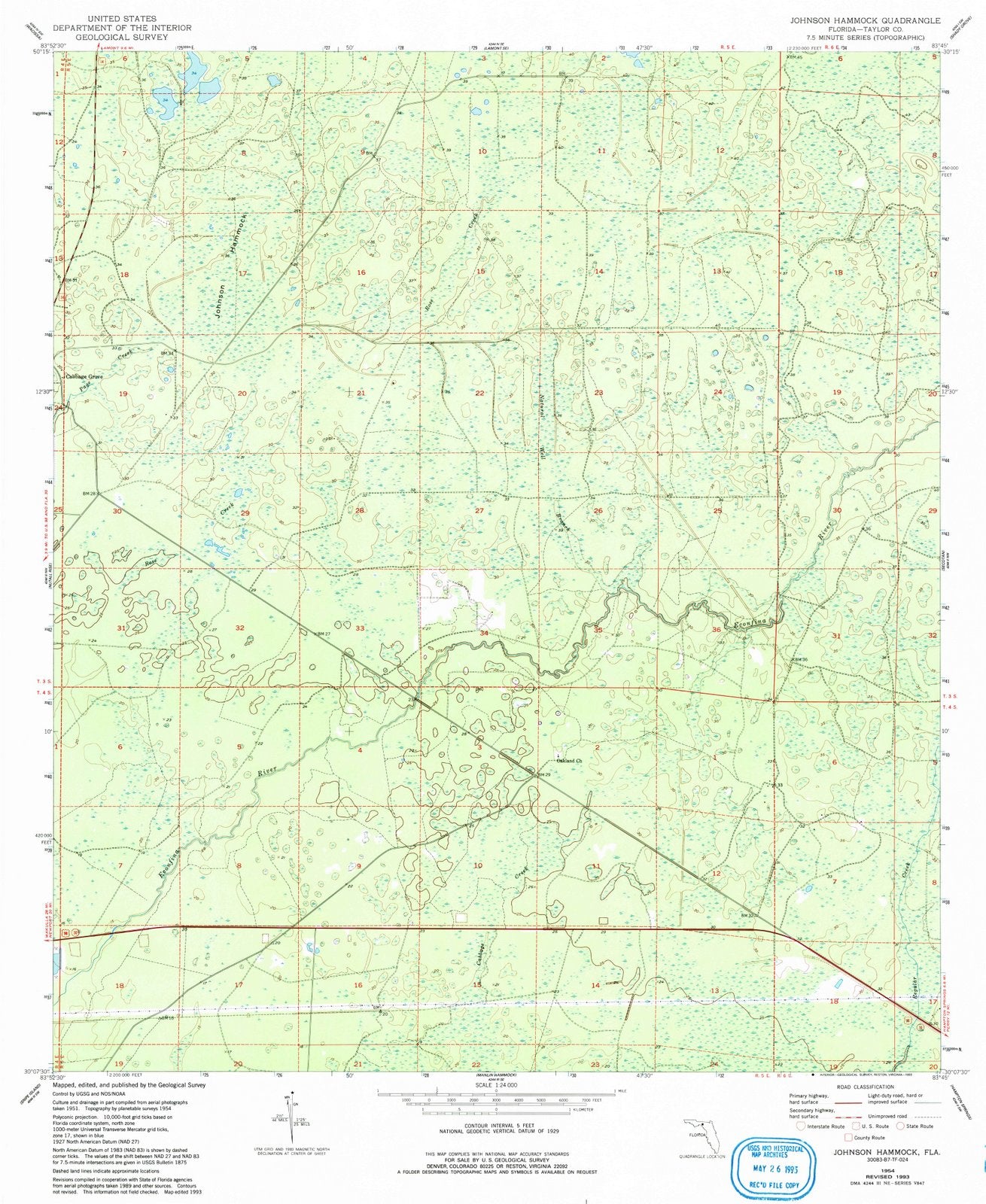 1954 Johnson Hammock, FL - Florida - USGS Topographic Map