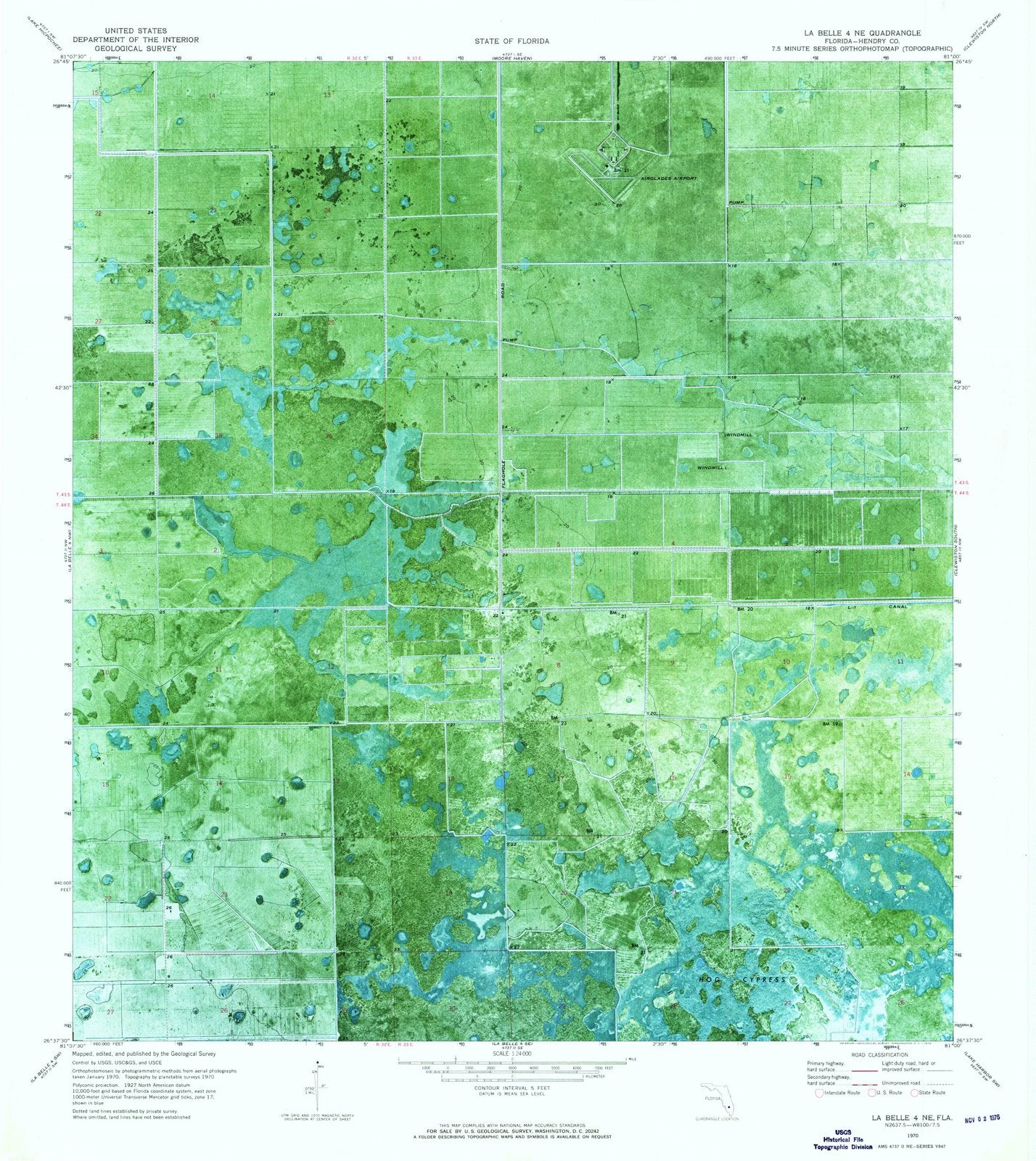 1970 La Belle 4, FL - Florida - USGS Topographic Map