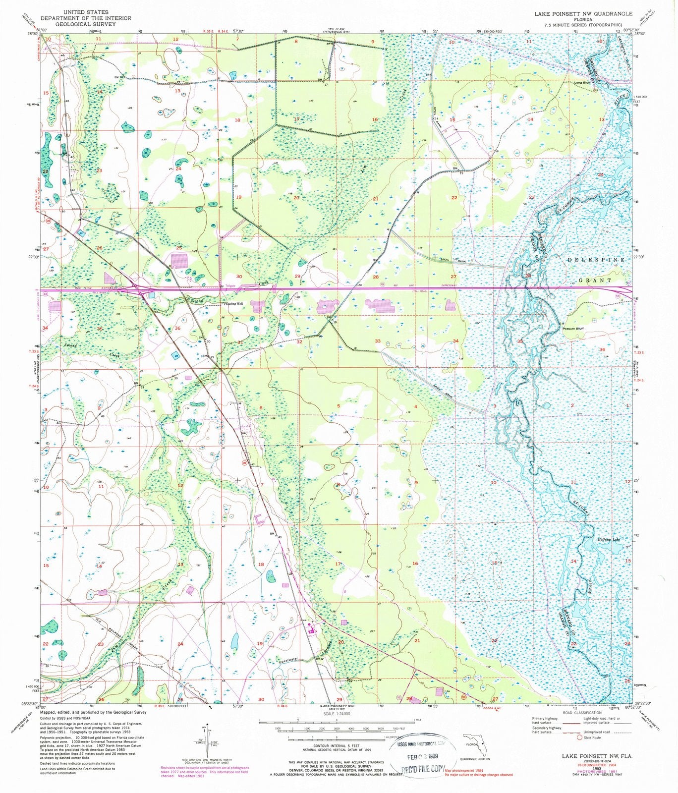 1953 Lake Poinsett, FL - Florida - USGS Topographic Map