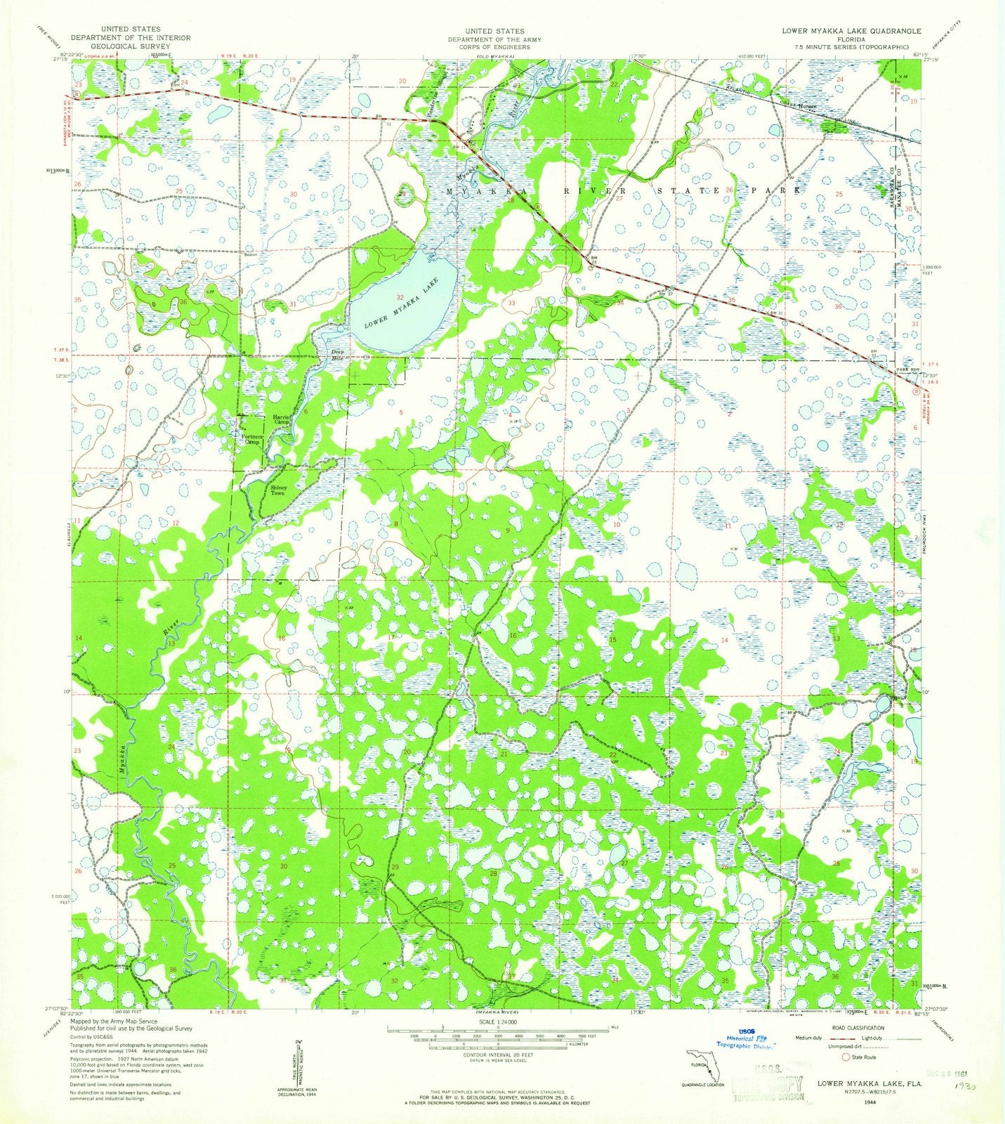 1944 Lower Myakka Lake, FL - Florida - USGS Topographic Map v2