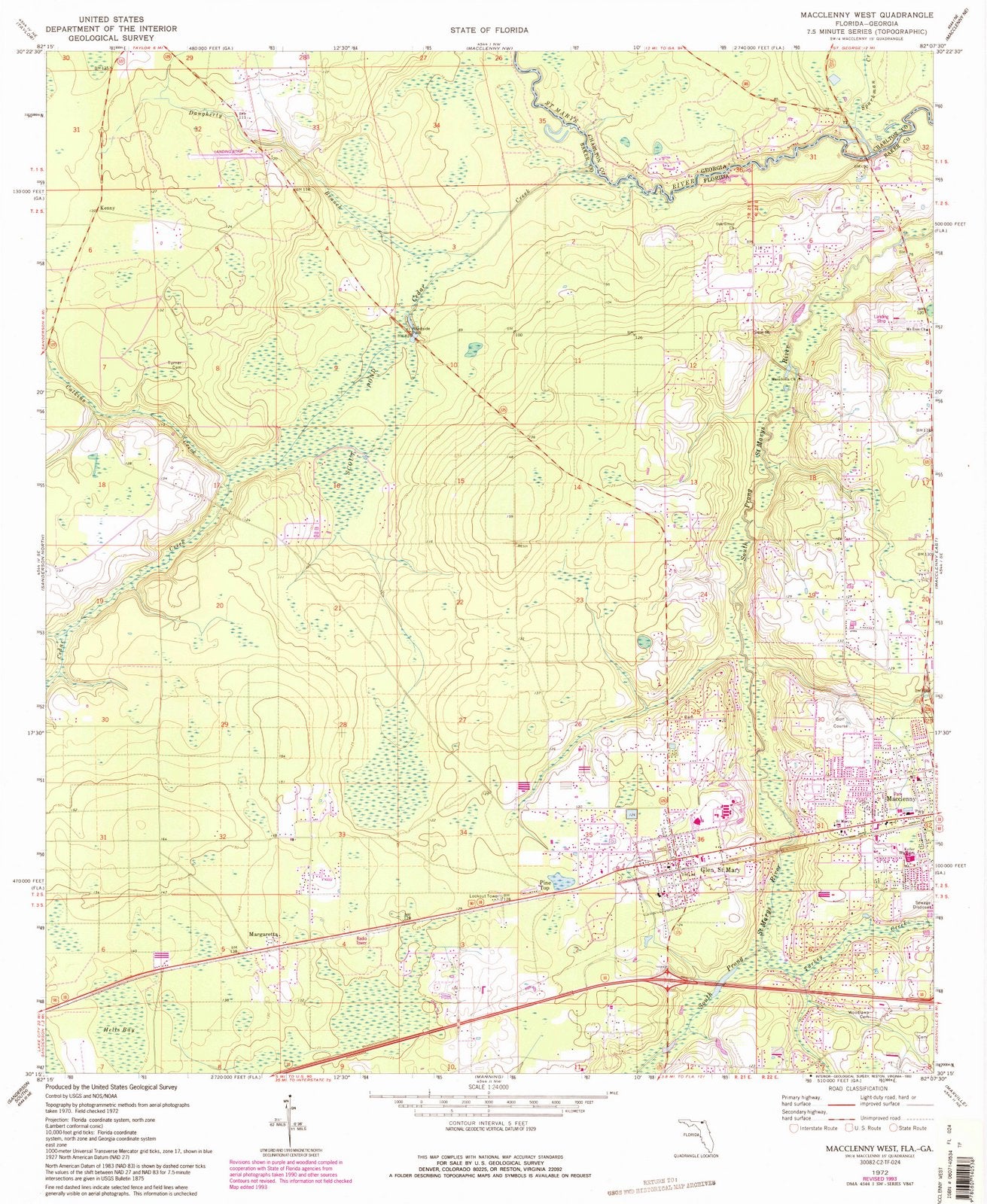 1972 Macclenny West, FL - Florida - USGS Topographic Map